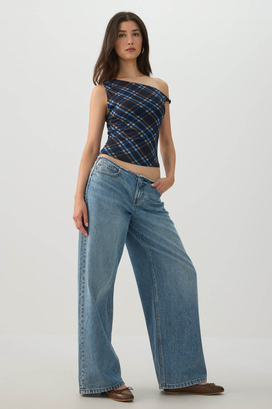 Camisole en maille asymétrique à carreaux