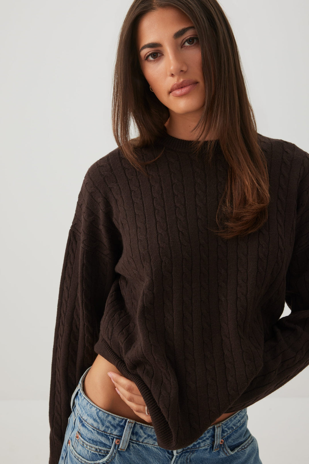 Cable Knit Crew Neck Sweater