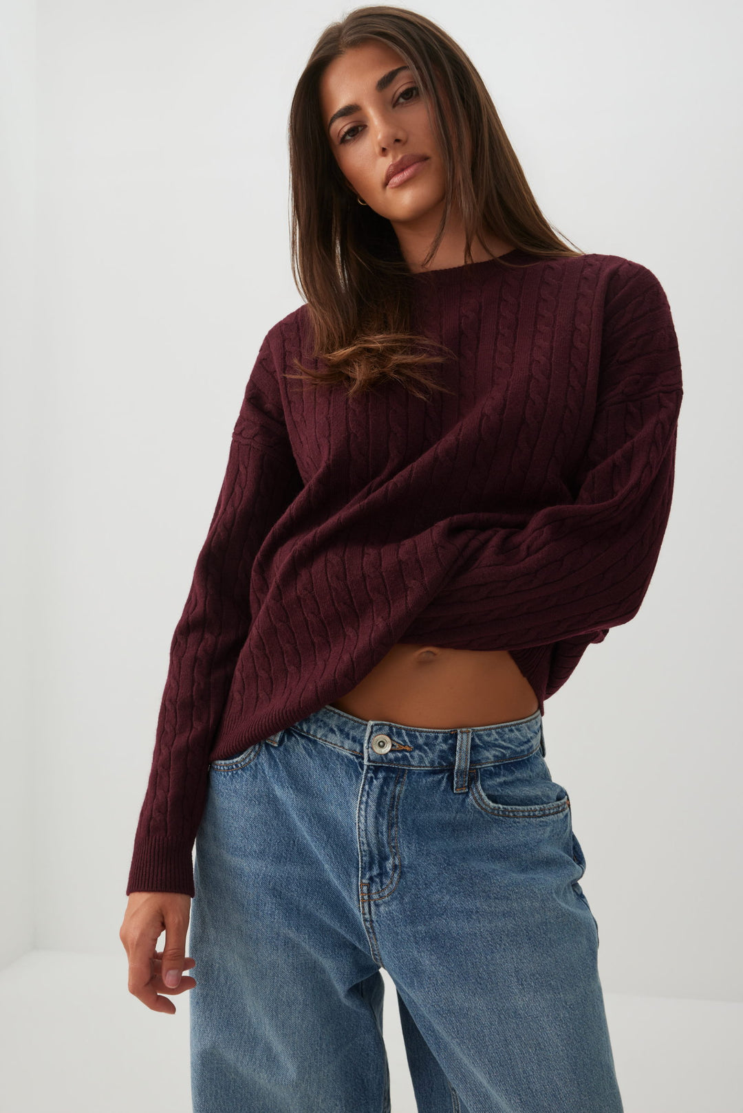 Cable Knit Crew Neck Sweater