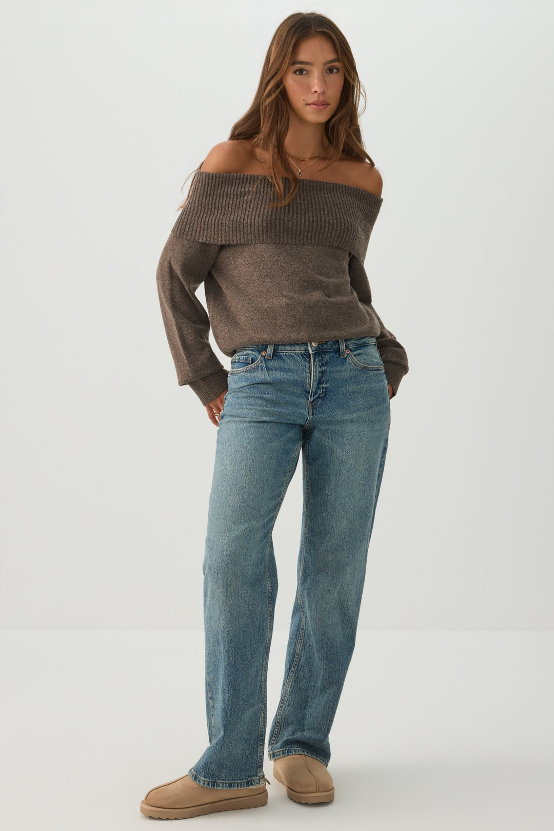 MODERAKNIT™ Off Shoulder Foldover Sweater