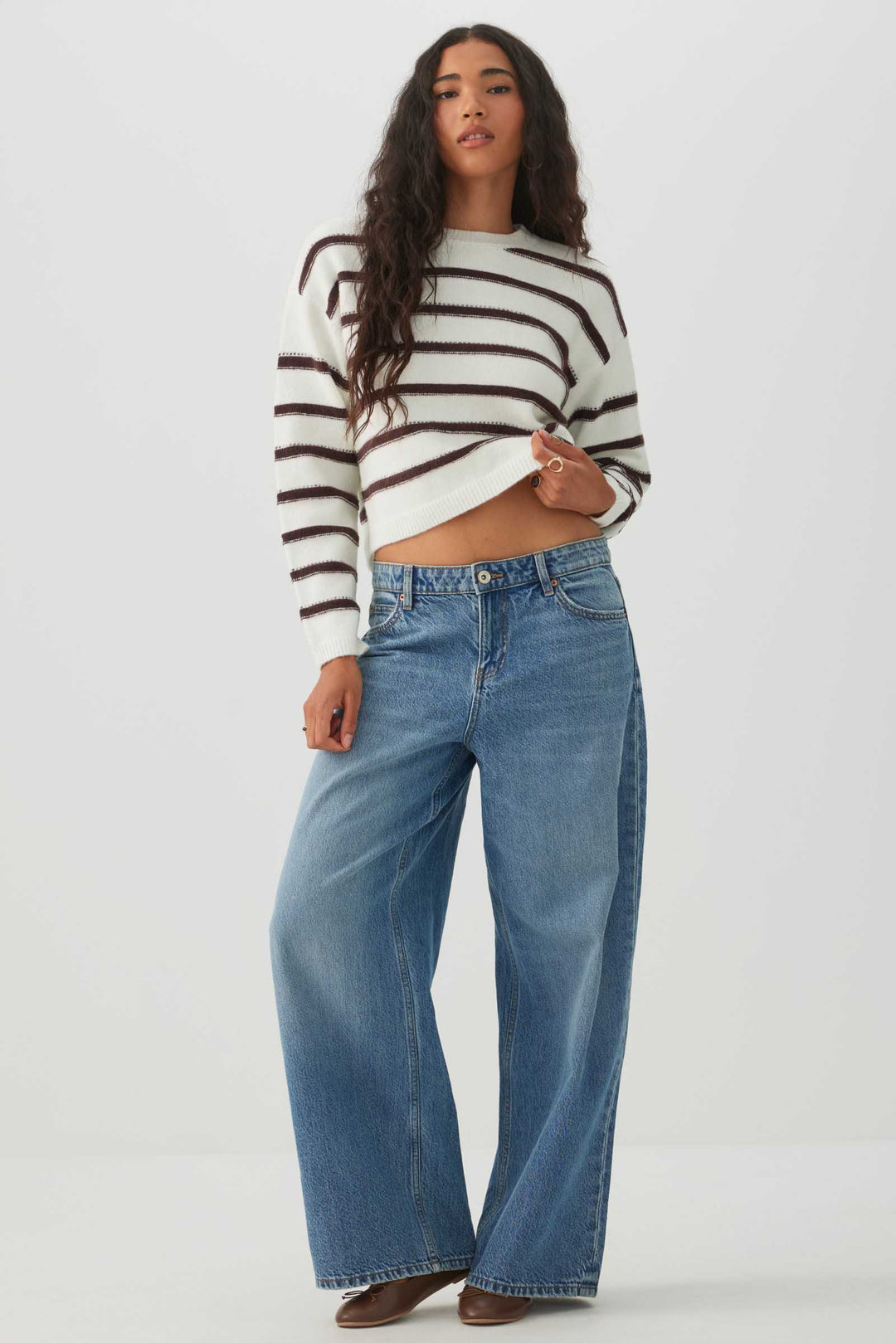Cropped Striped Jacquard Sweater