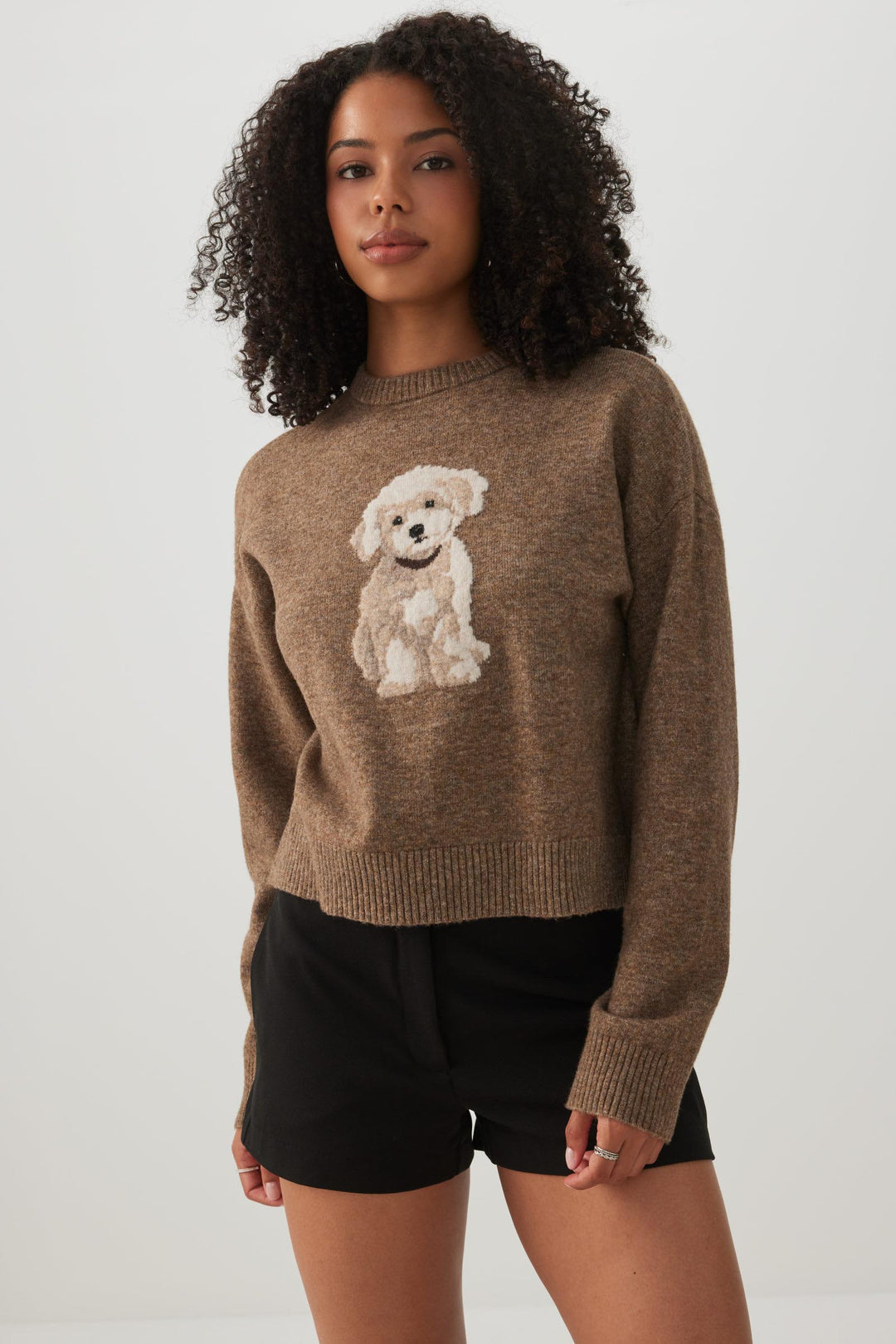 Puppy Jacquard Crew Neck Sweater