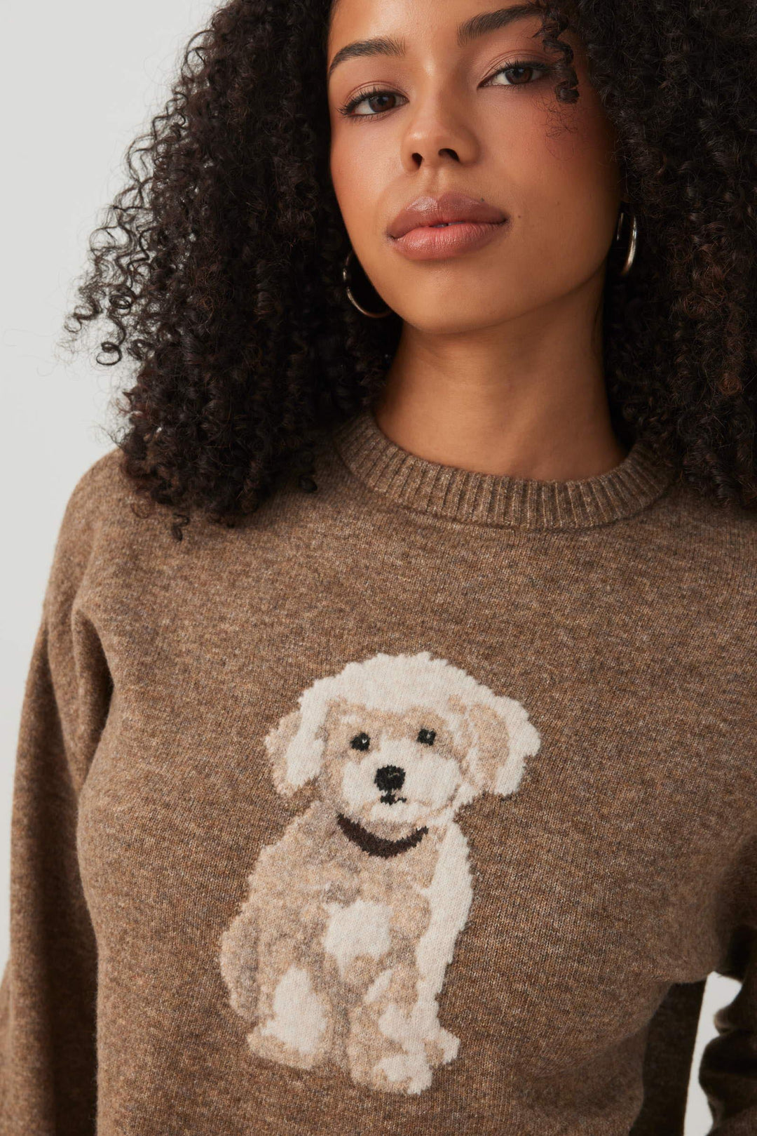 Puppy Jacquard Crew Neck Sweater