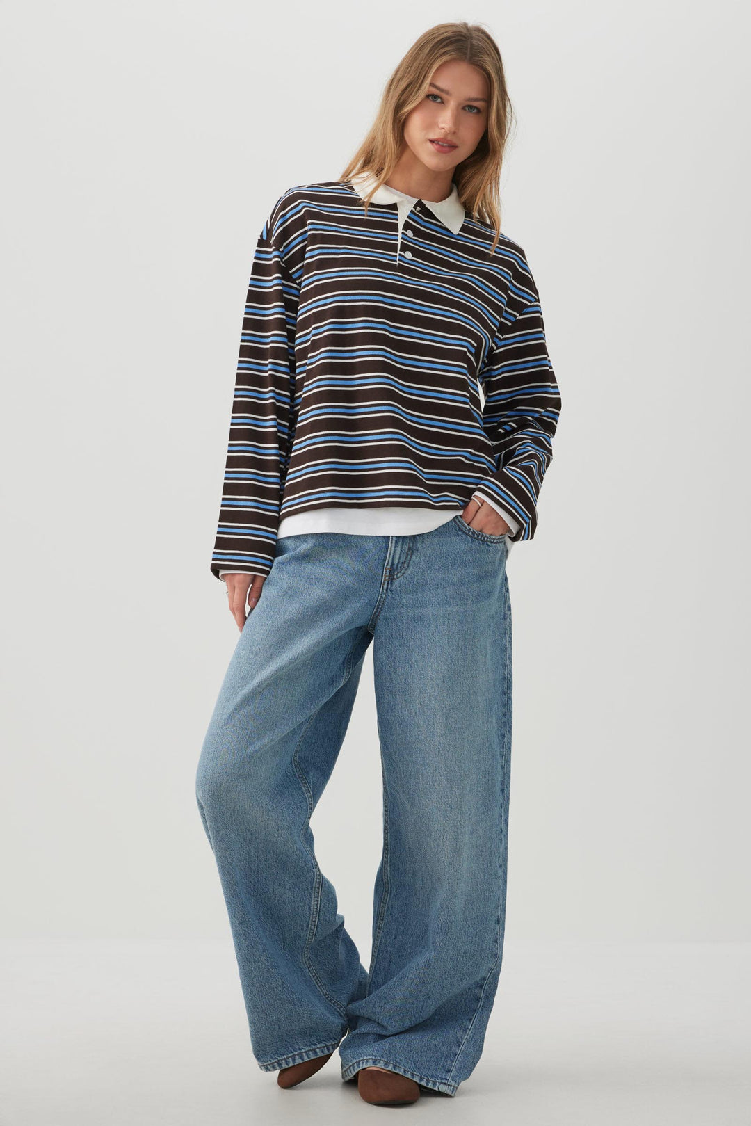 Striped Long Sleeve Polo Top