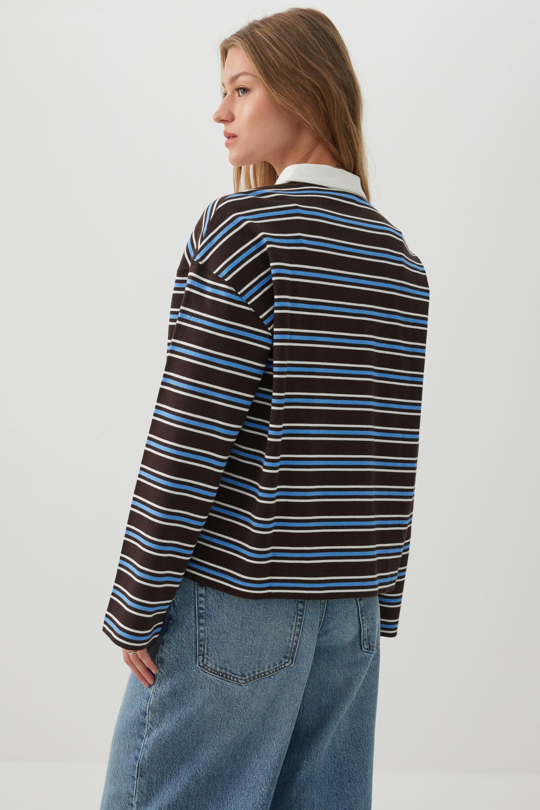 Striped Long Sleeve Polo Top