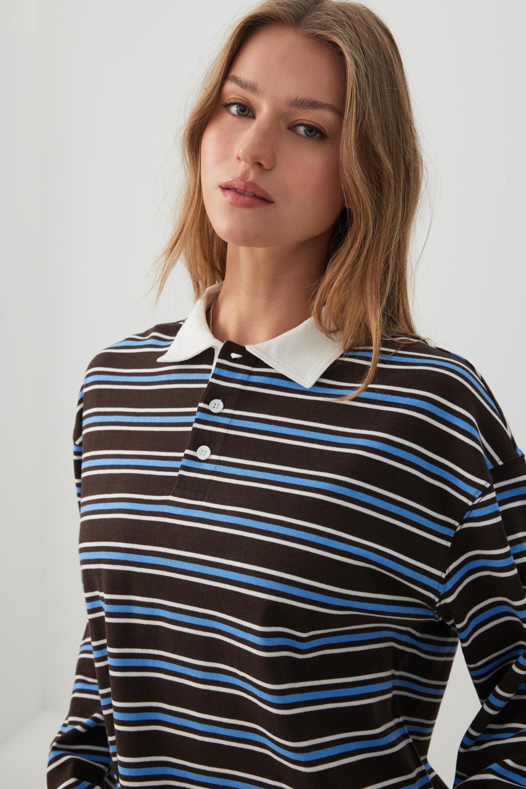 Striped Long Sleeve Polo Top