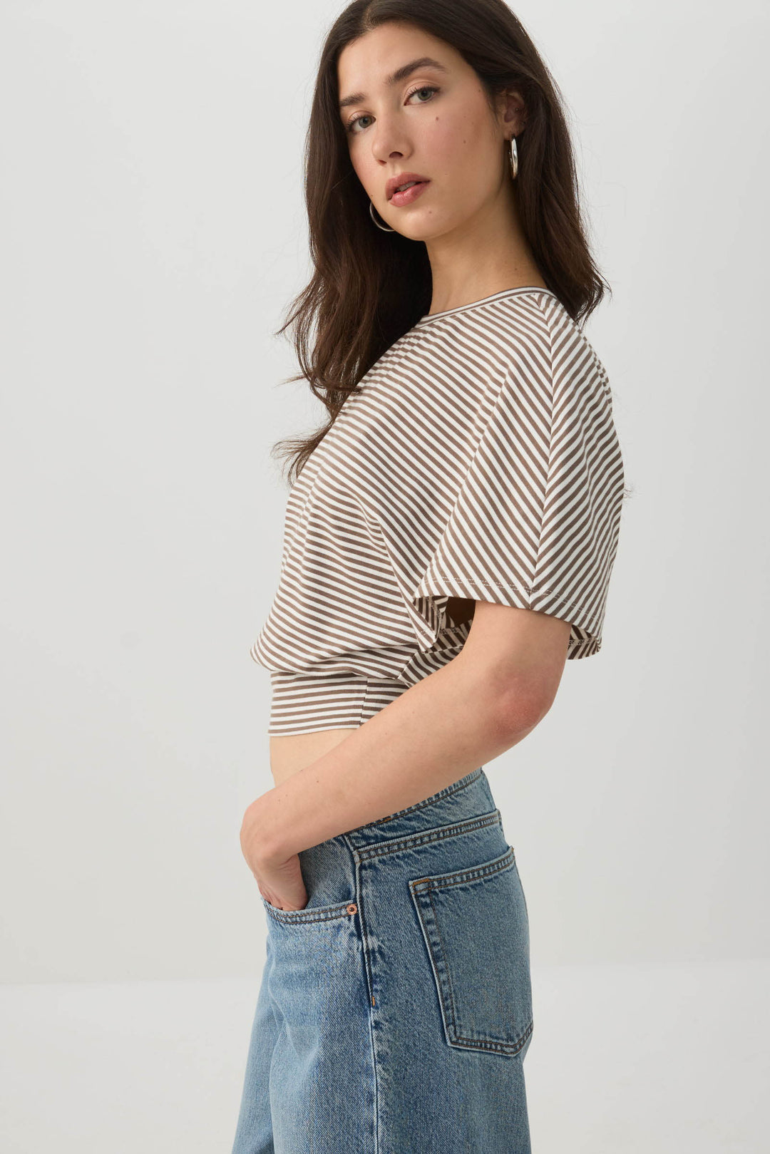 Striped Crop Batwing Sleeve Top