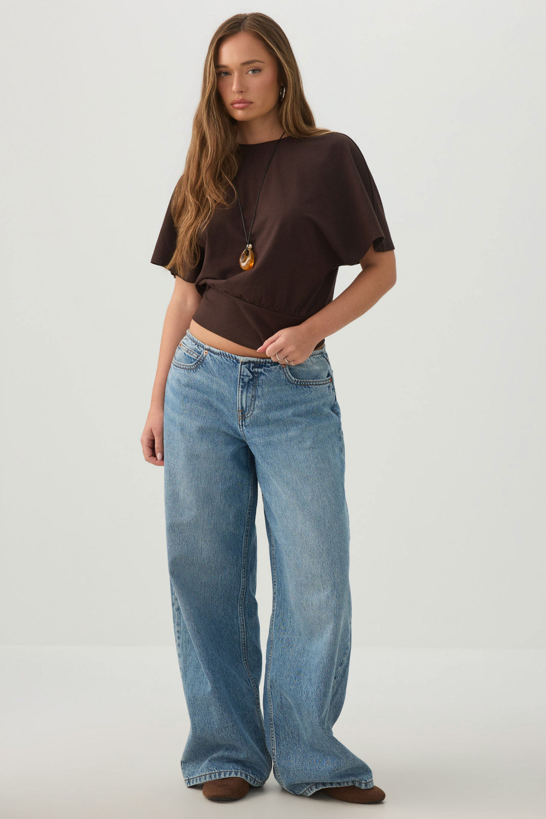 Cropped Batwing Sleeve Top