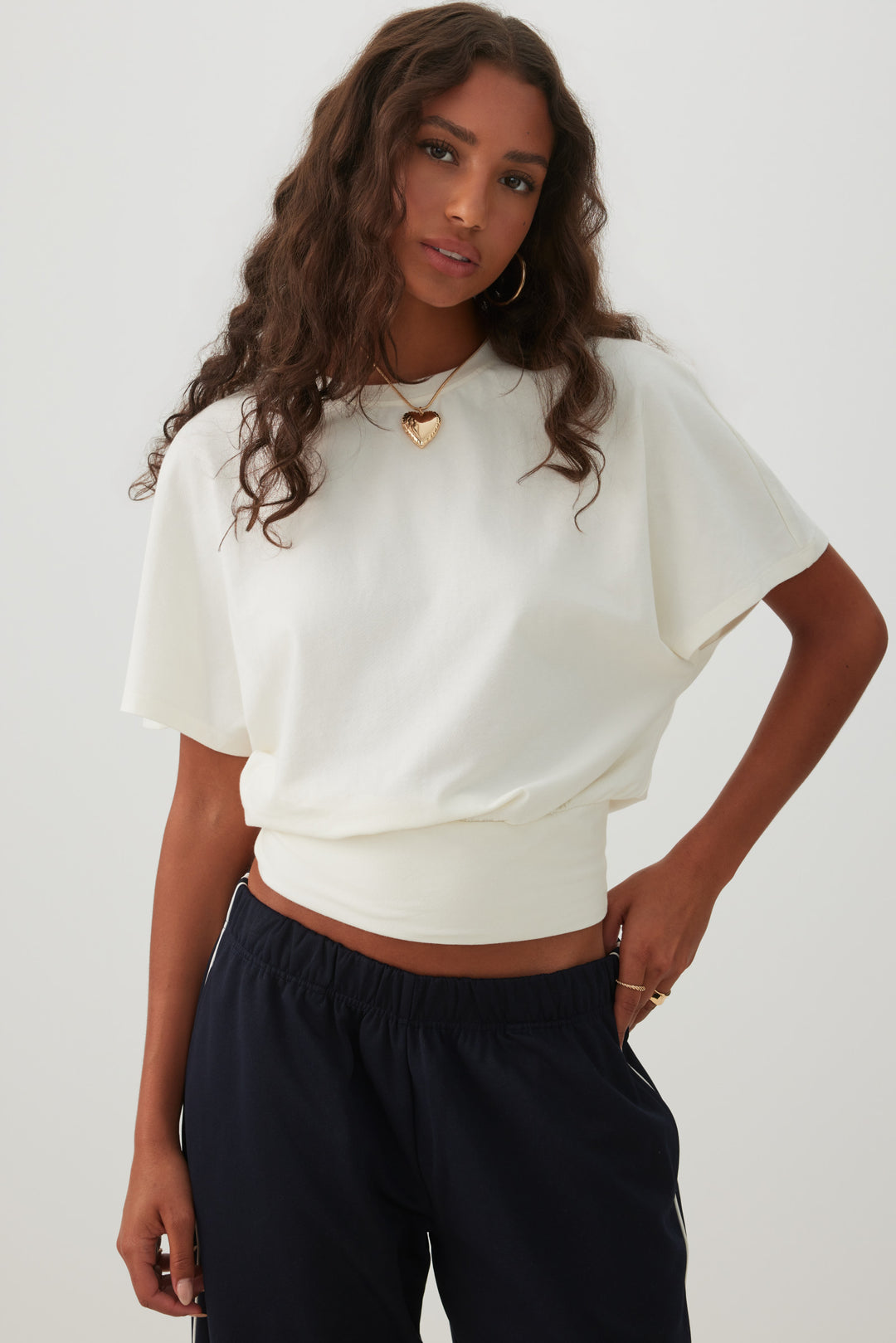 Cropped Batwing Sleeve Top