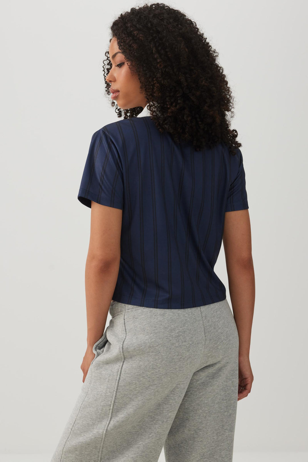 Striped Mesh Polo Top