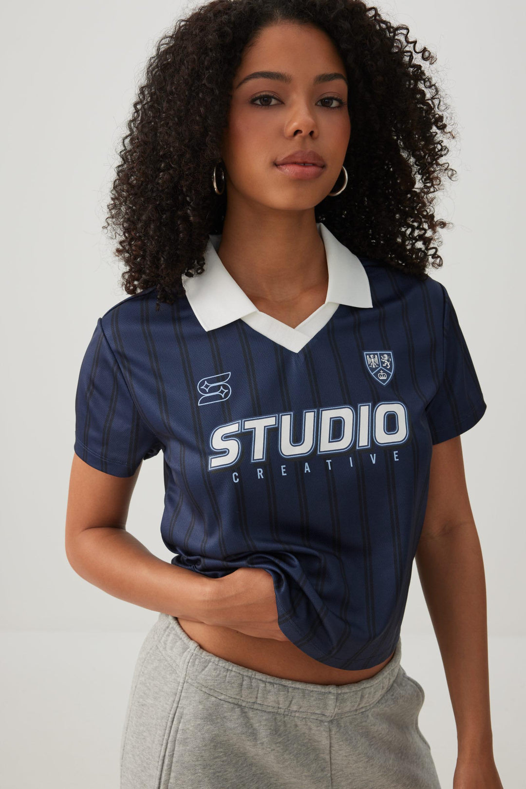 Striped Mesh Polo Top