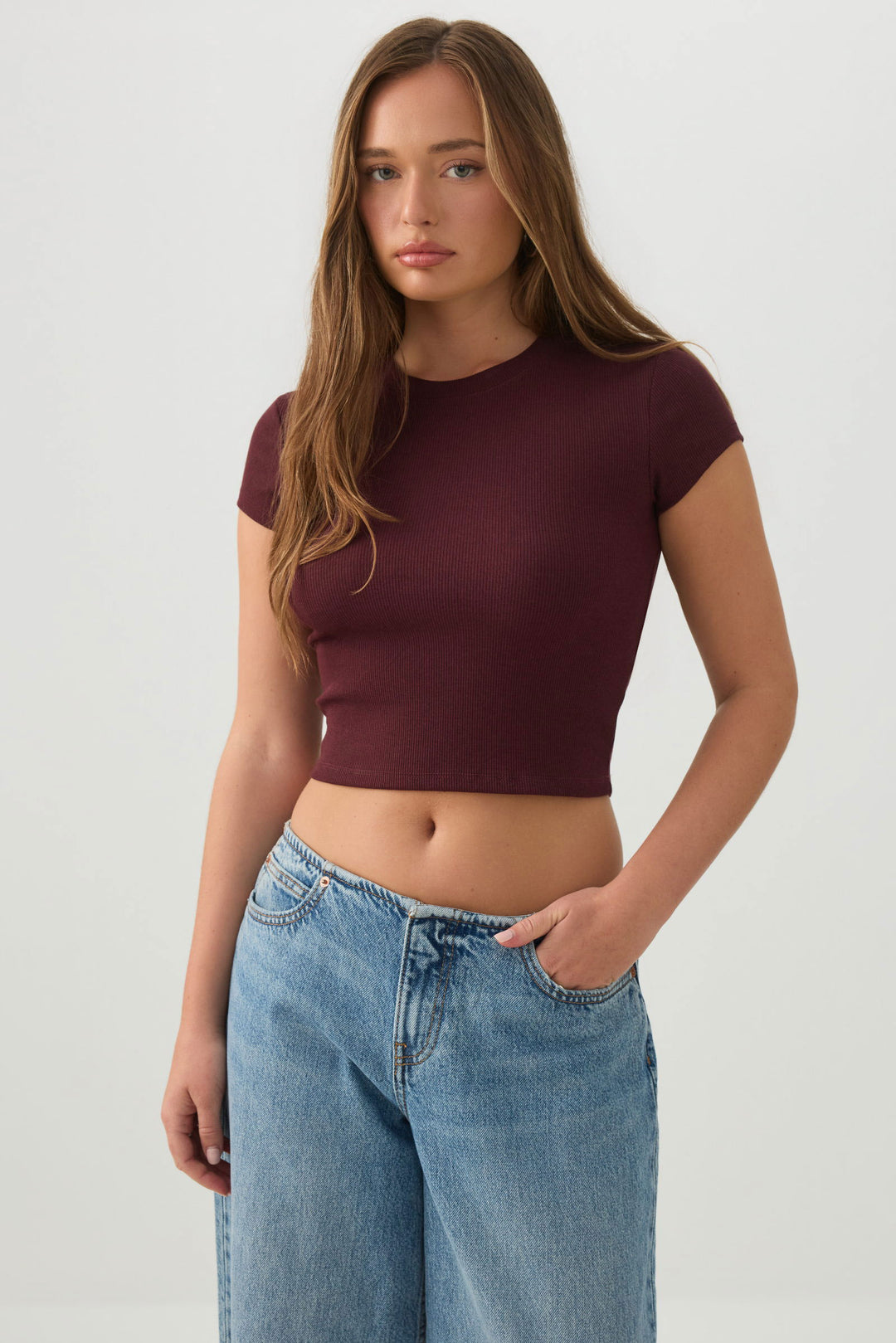 Rib Crew Neck Crop T-Shirt