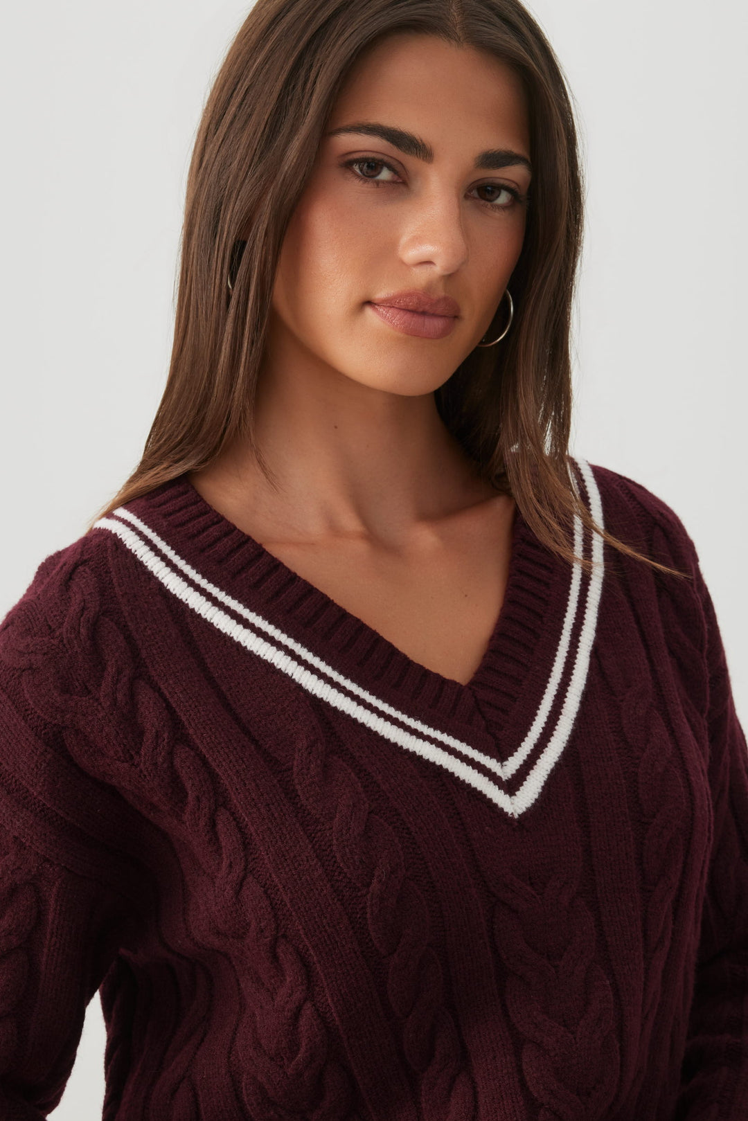 Cable Knit V-Neck Sweater