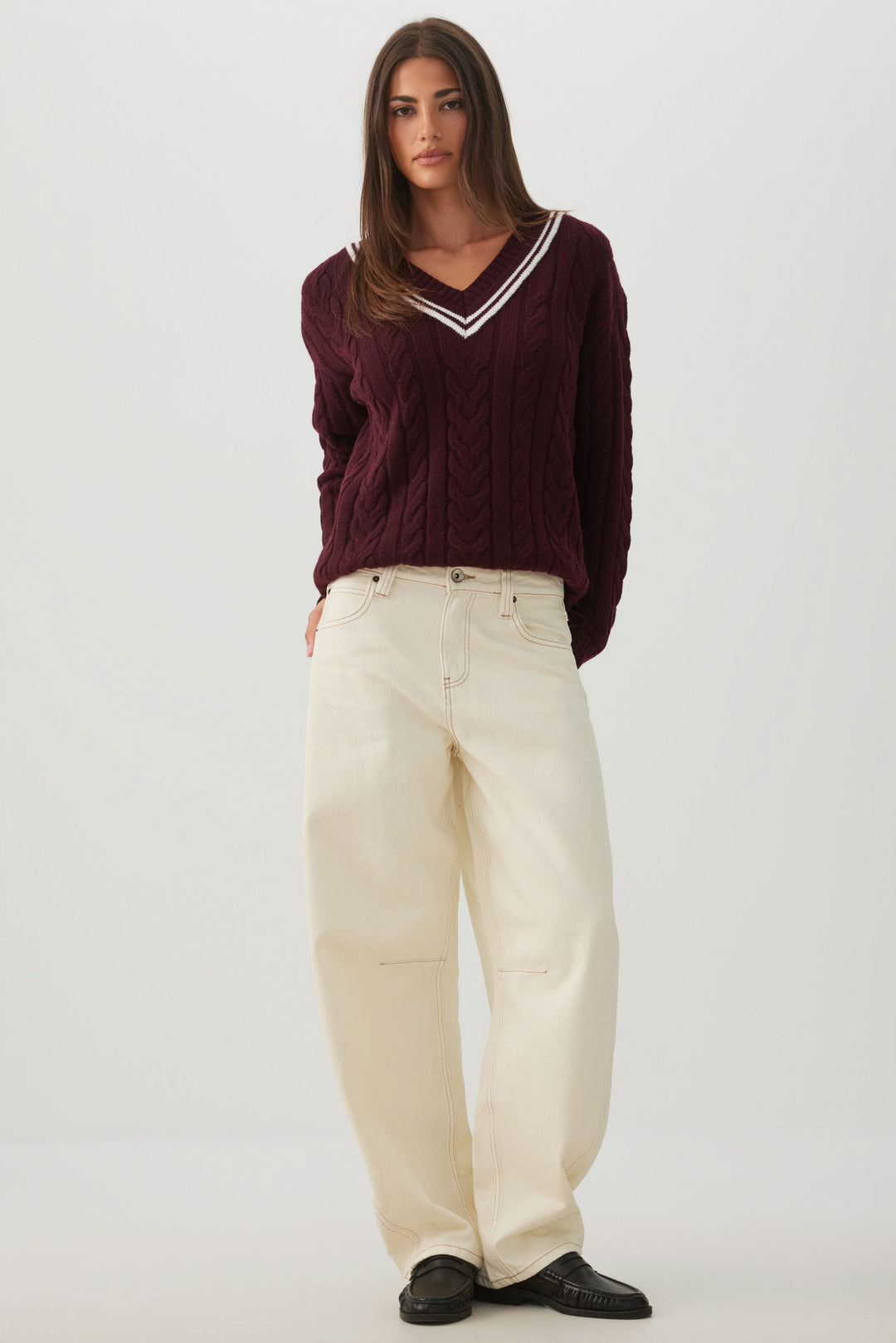Cable Knit V-Neck Sweater