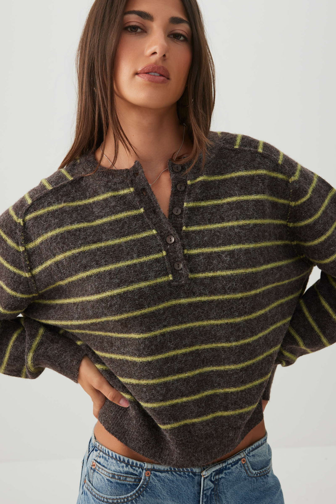 Striped Button Neck Sweater