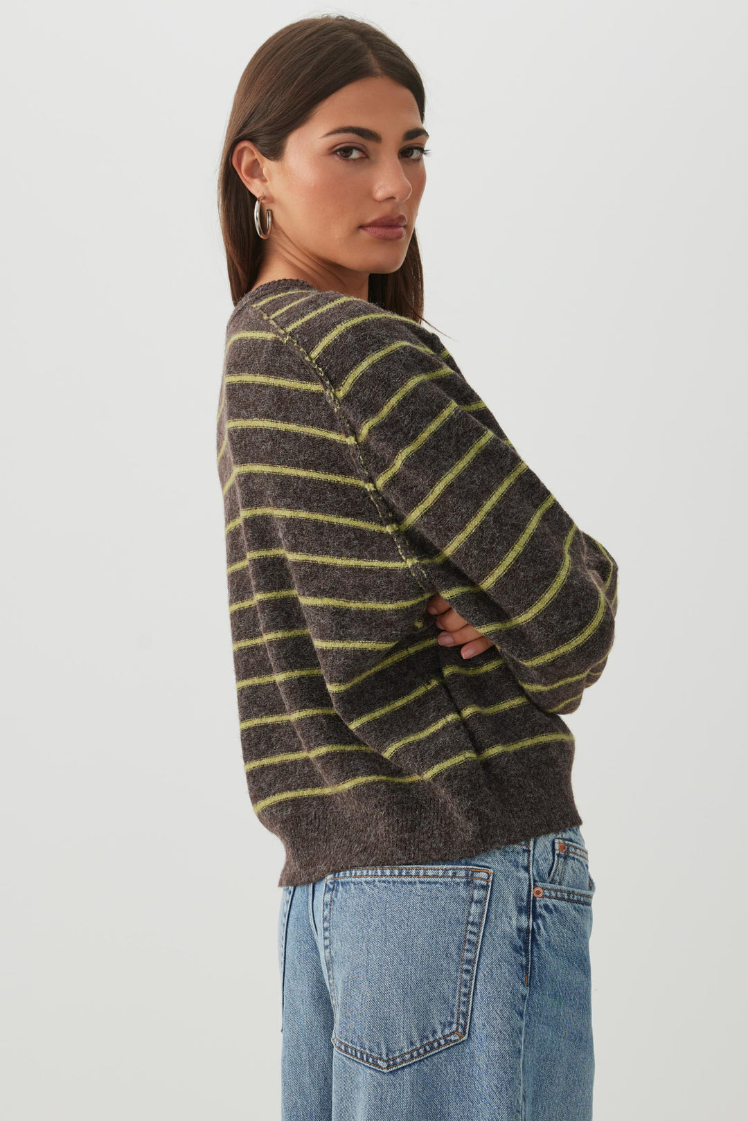 Striped Button Neck Sweater