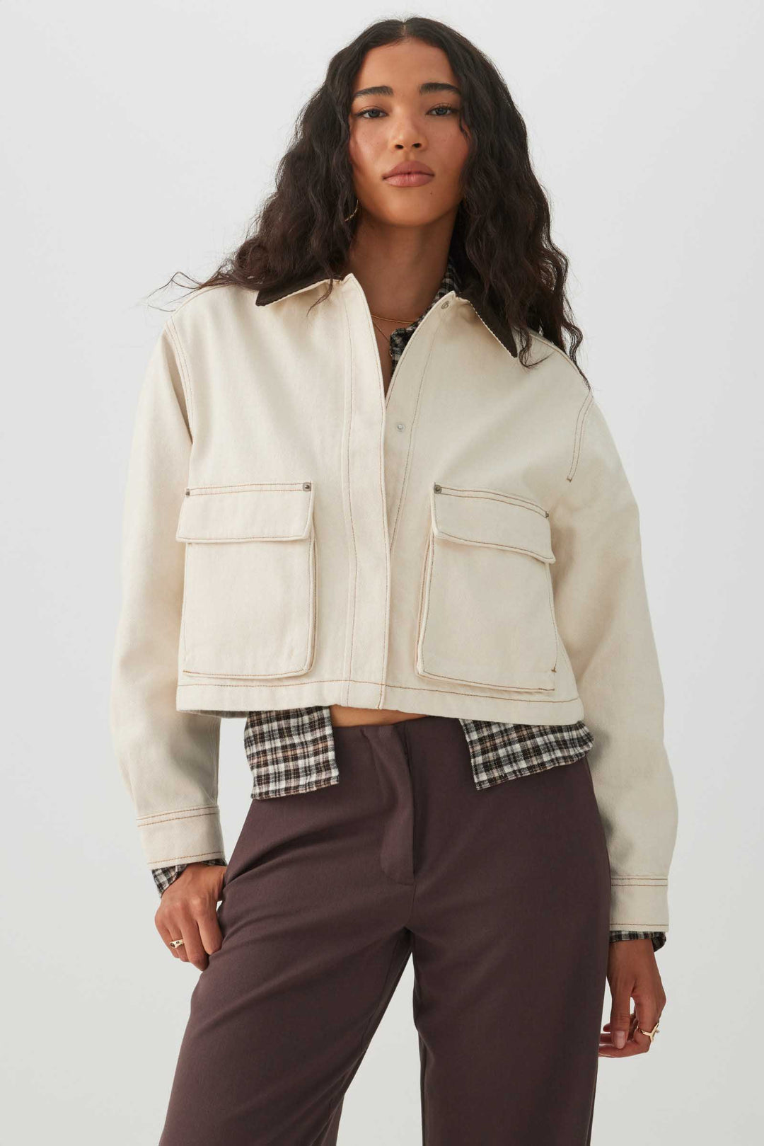 Denim Barn Jacket with Corduroy Collar