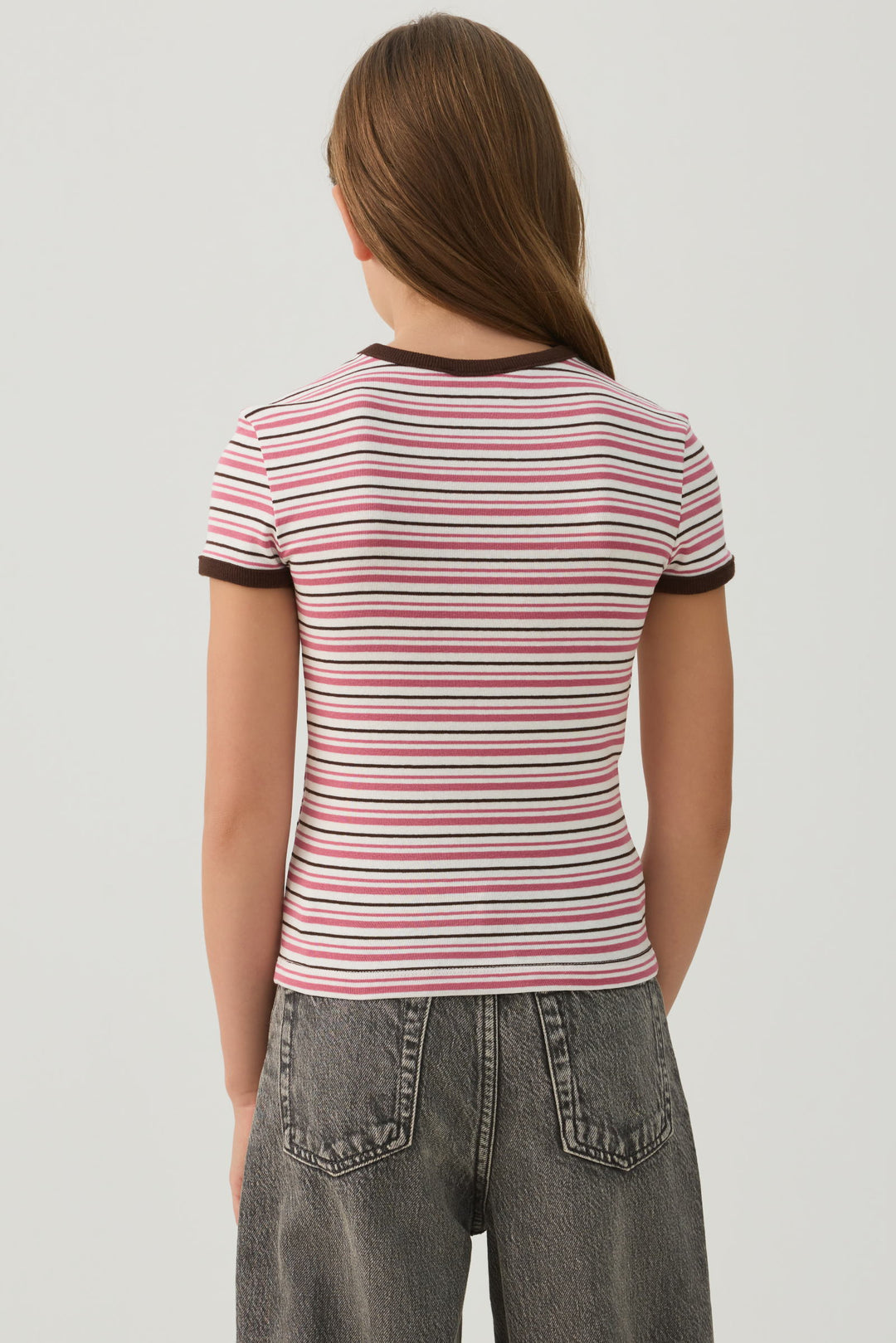 T-shirt côtelé à bordure contrastante et rayures