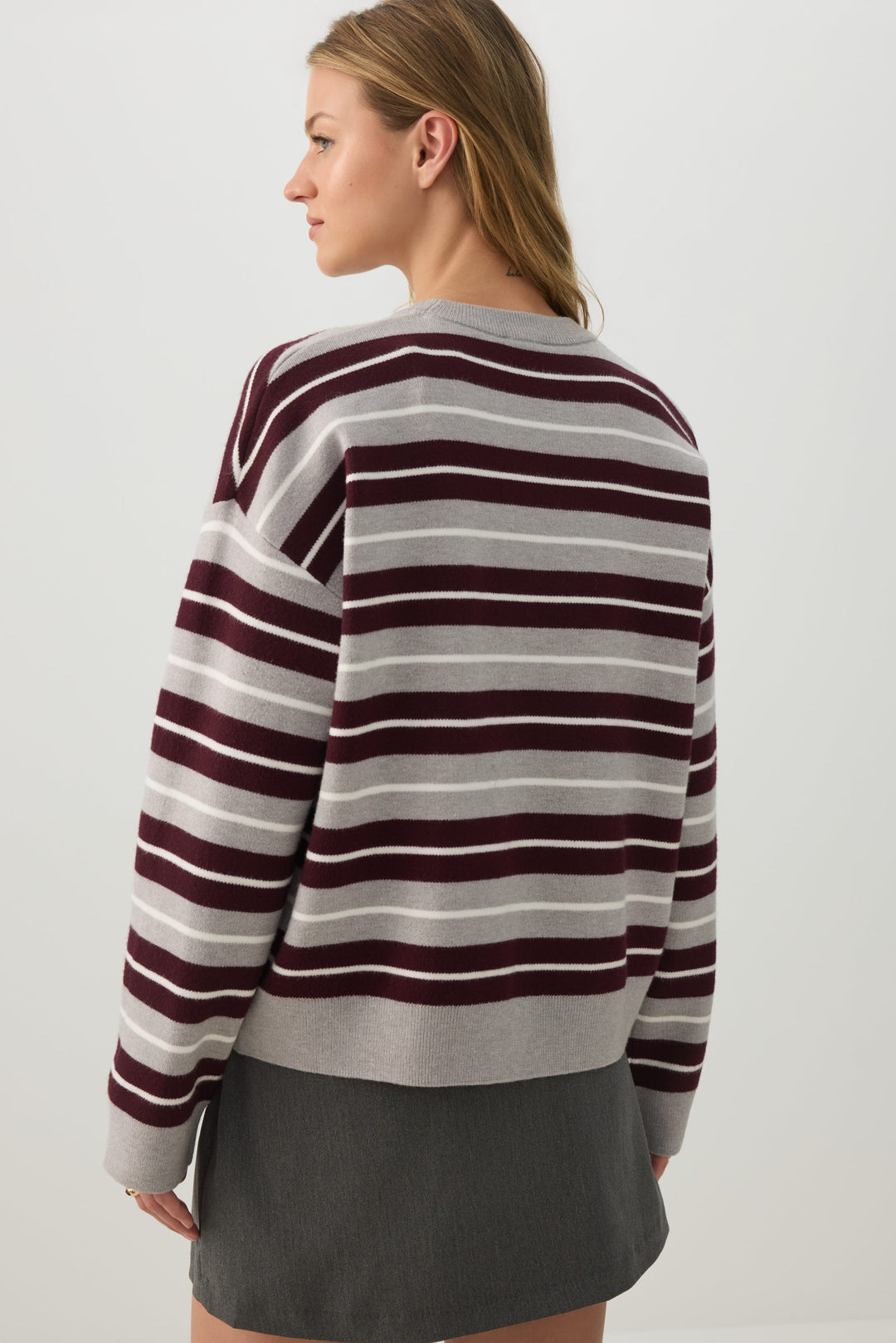 Striped Crop Crew Neck Sweater