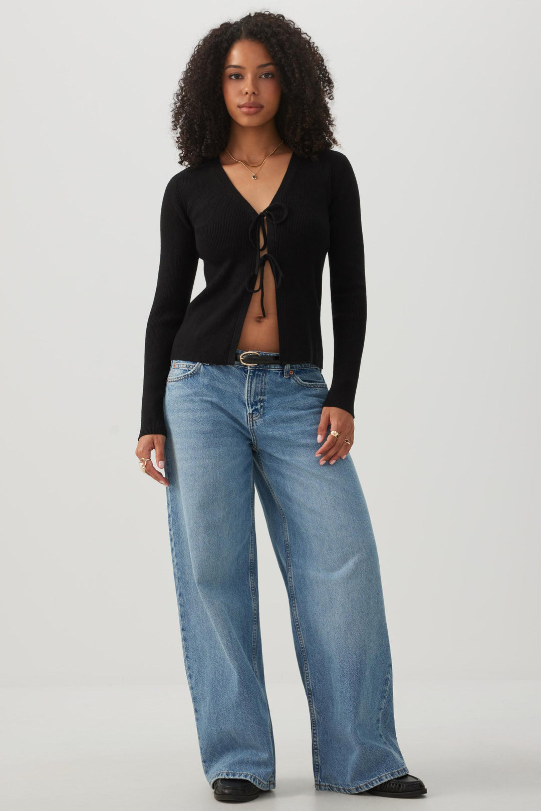 Rib Sweater Tie Front Cardigan