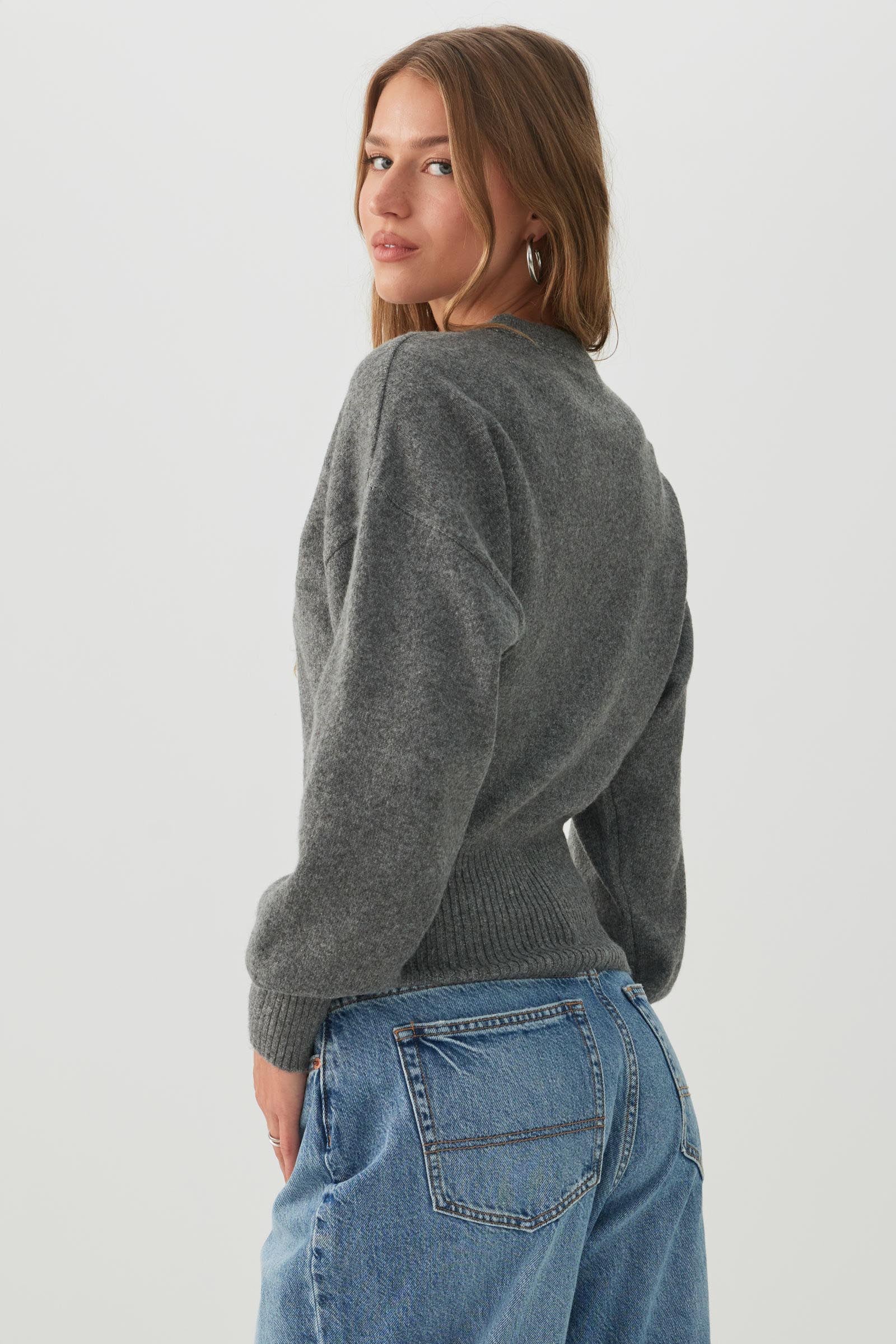 MODERAKNIT™ Long Cuff Crew Neck Sweater Dark Grey | Ardene Canada
