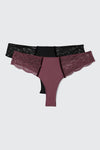 2-Pack Microfiber & Lace Thongs