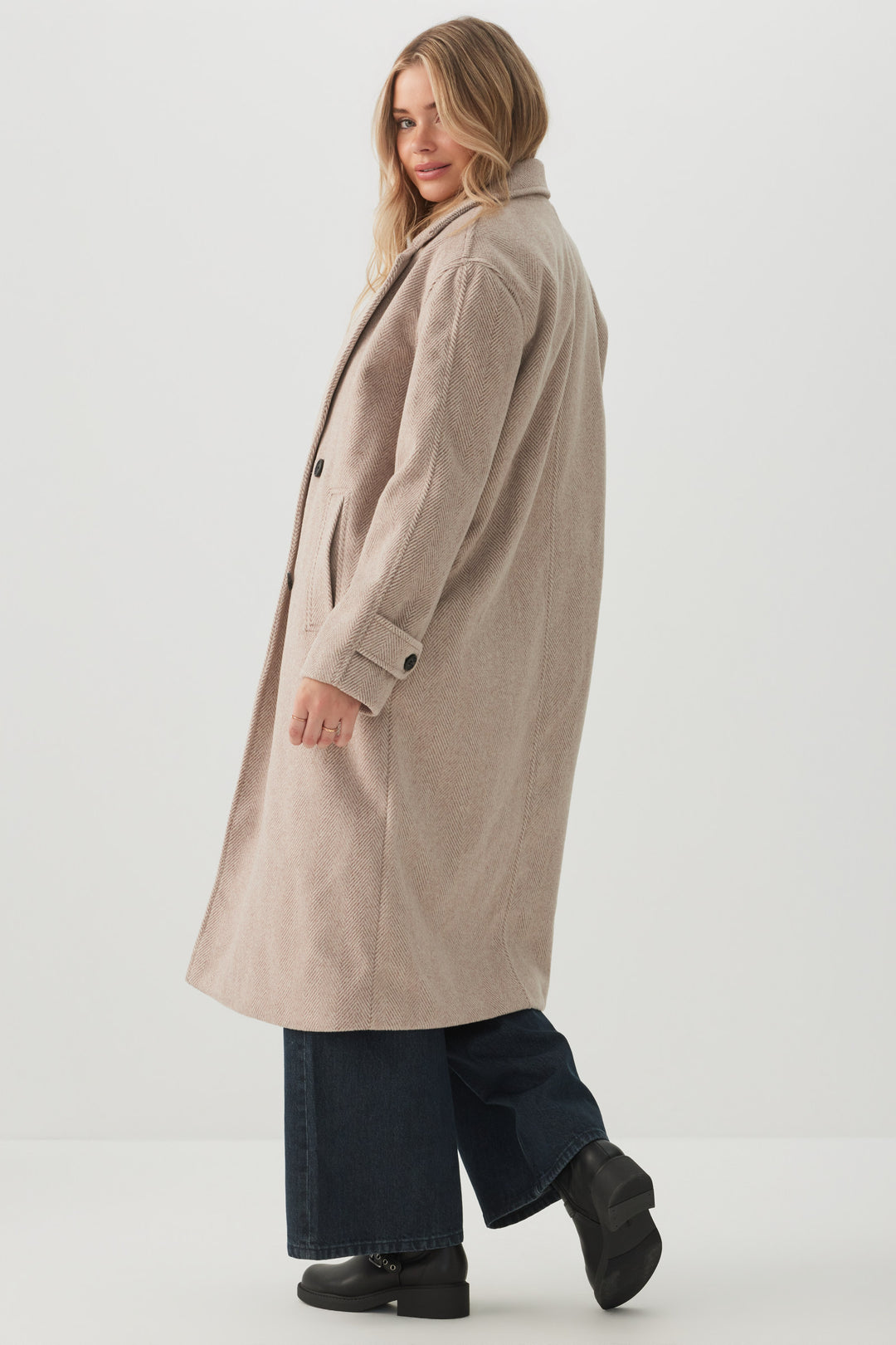 Oversized Herringbone Double Breasted Coat
