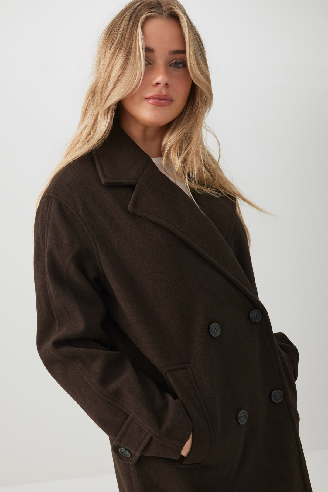 Oversized Herringbone Double Breasted Coat
