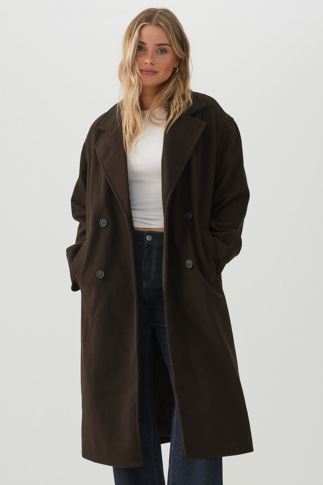 Oversized Herringbone Double Breasted Coat