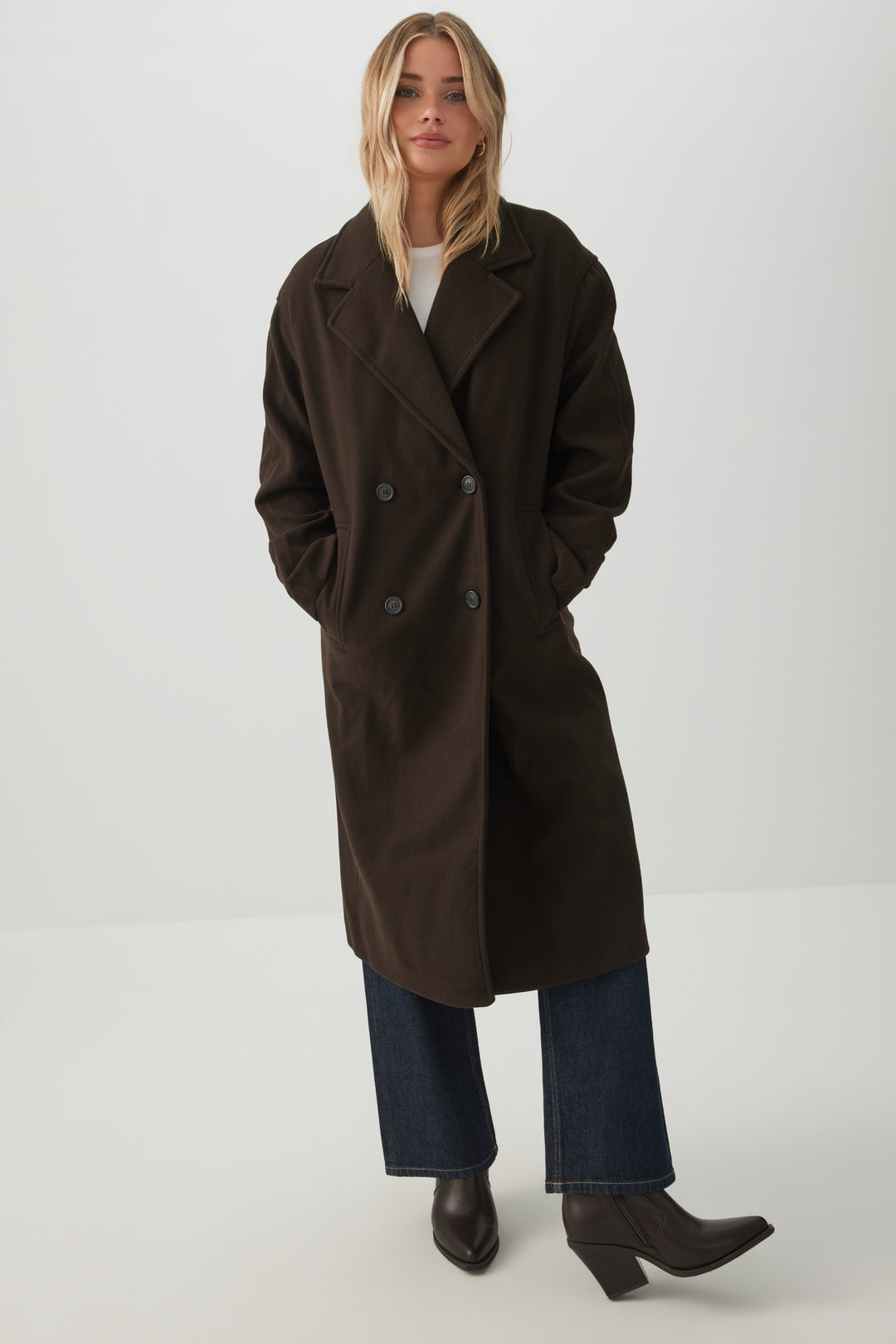 Oversized Herringbone Double Breasted Coat