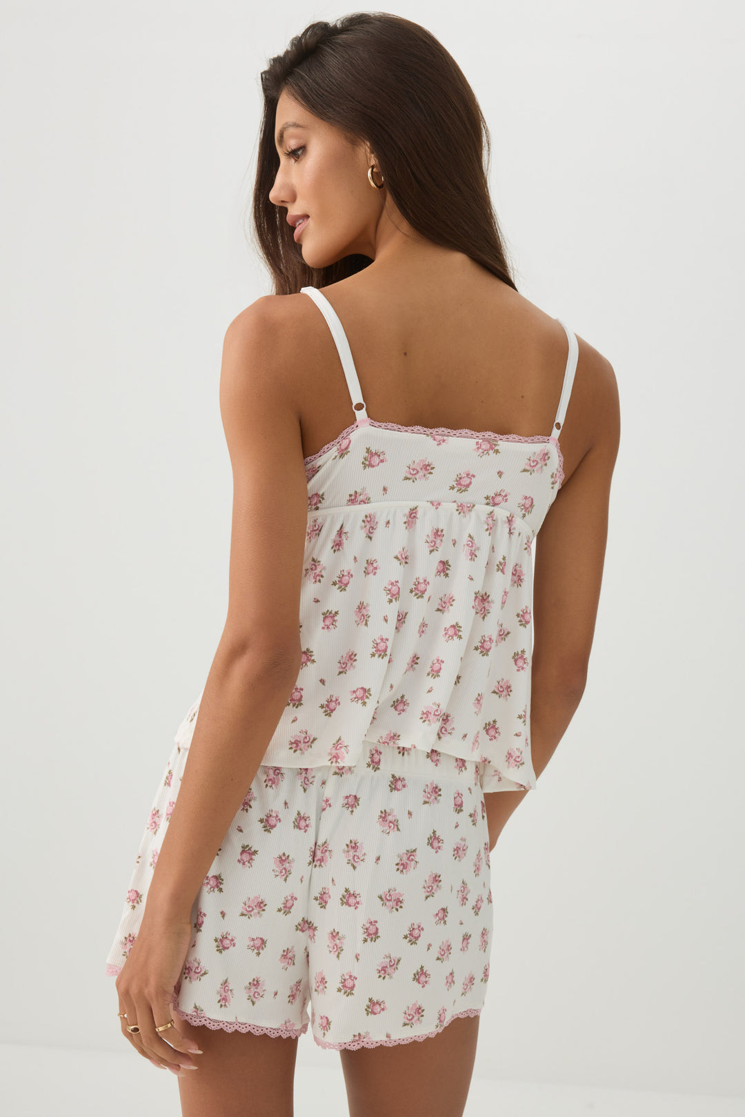 Floral Lace Trim Waffle PJ Set
