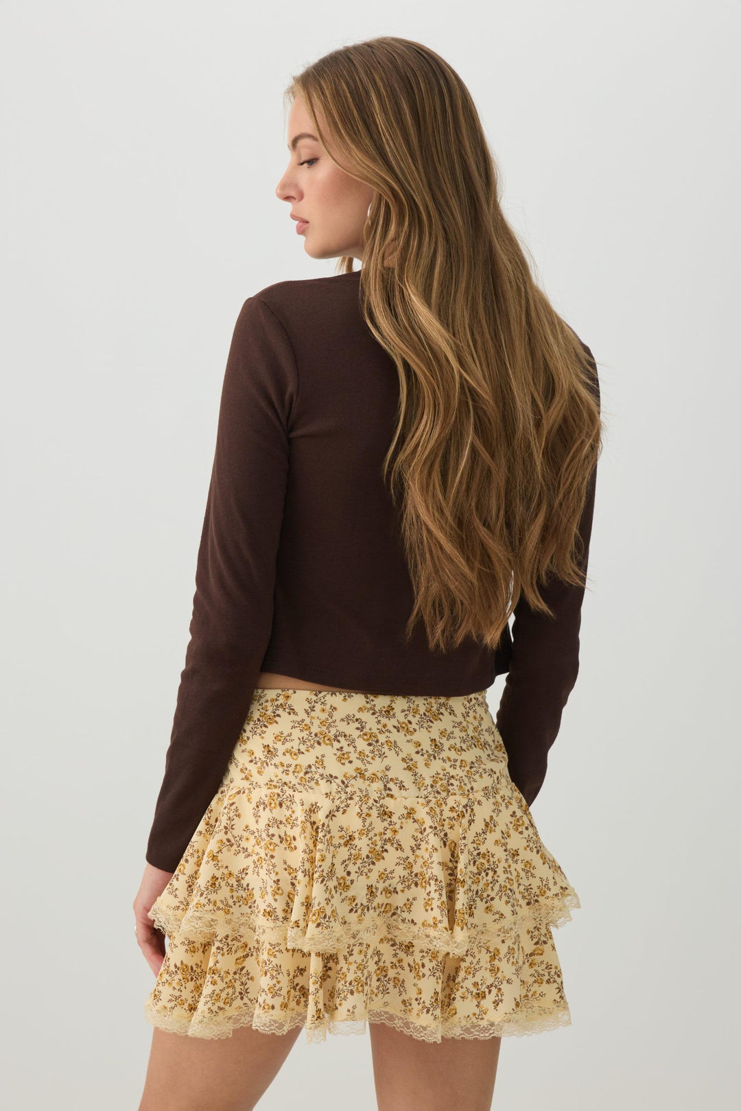 Lace Trim Layered Chiffon Mini Skirt
