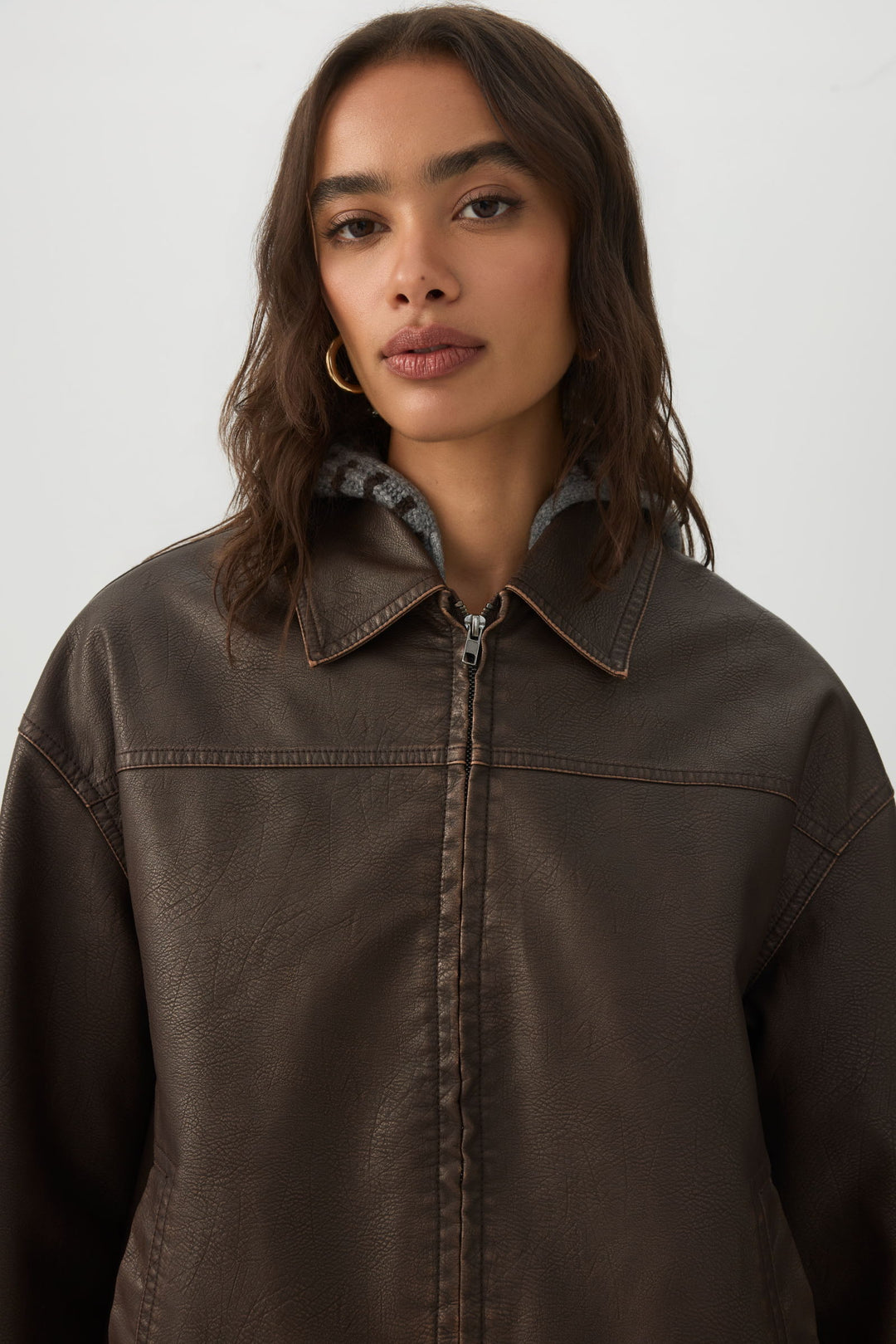 Veste ample en faux cuir délavé