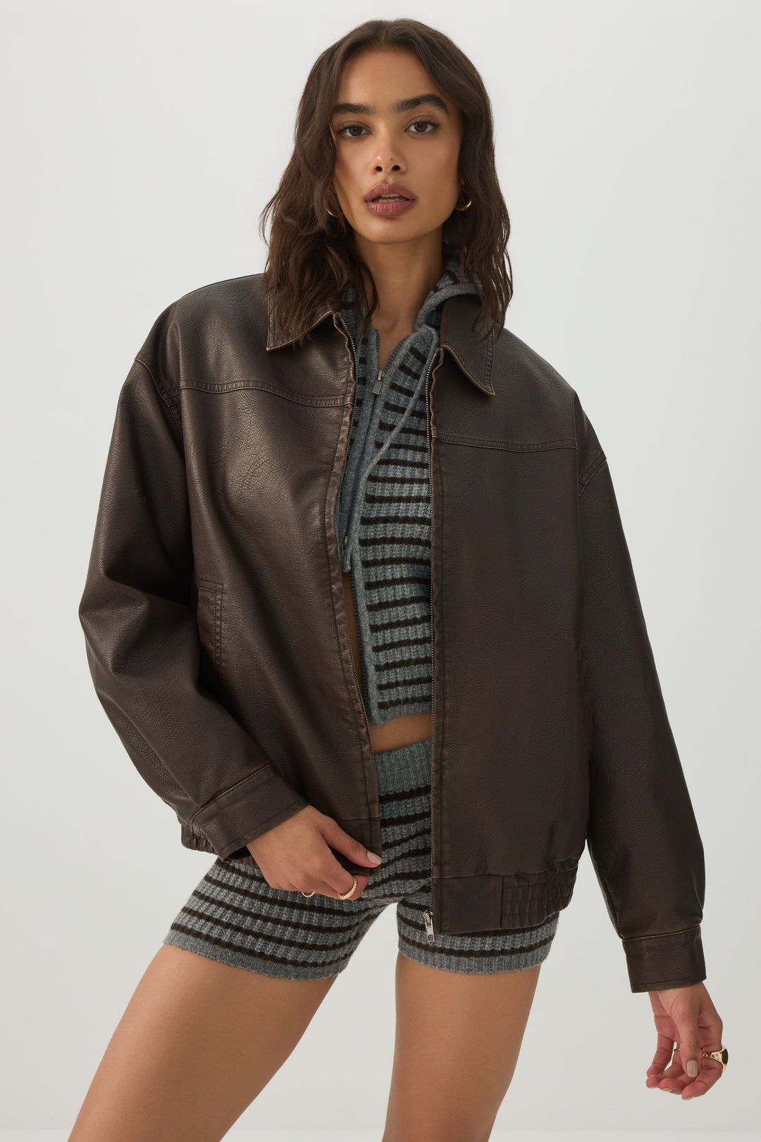 Veste ample en faux cuir délavé