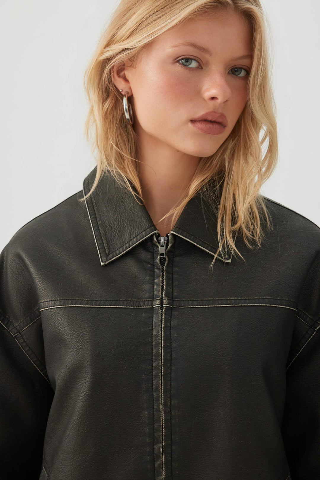 Veste ample en faux cuir délavé
