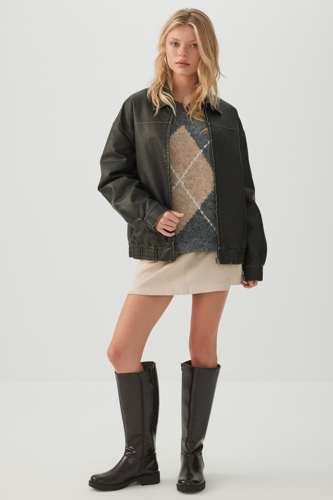 Veste ample en faux cuir délavé