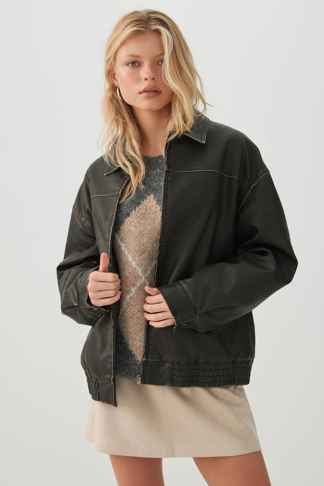 Veste ample en faux cuir délavé