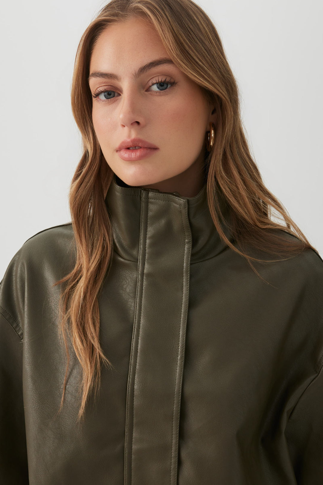 Faux Leather High Collar Jacket