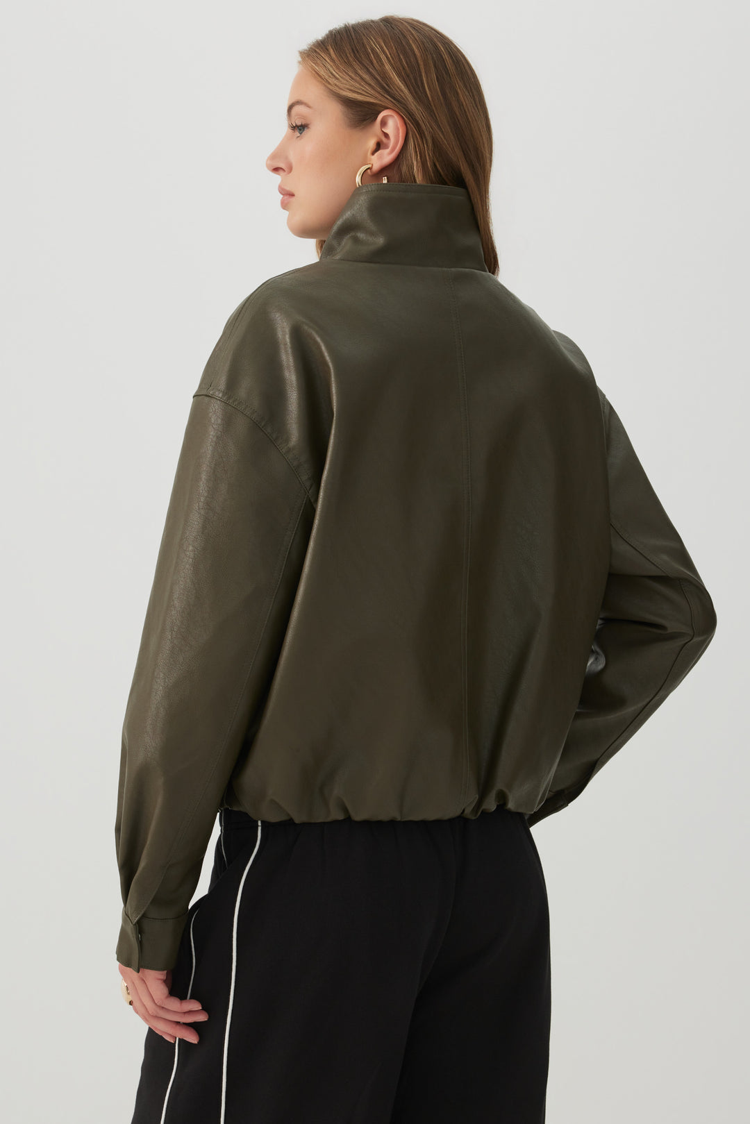 Faux Leather High Collar Jacket
