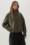 Faux Leather High Collar Jacket