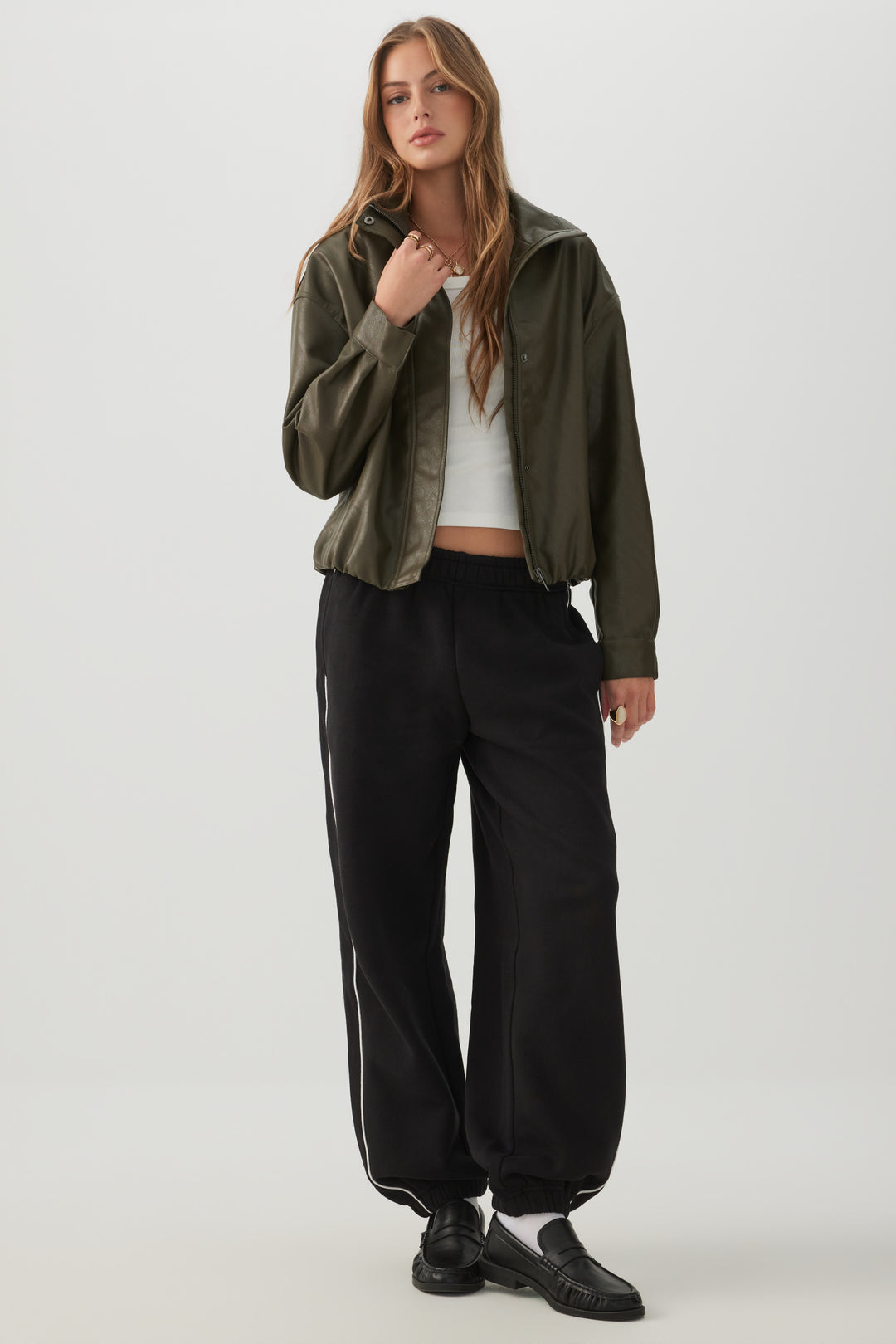Faux Leather High Collar Jacket
