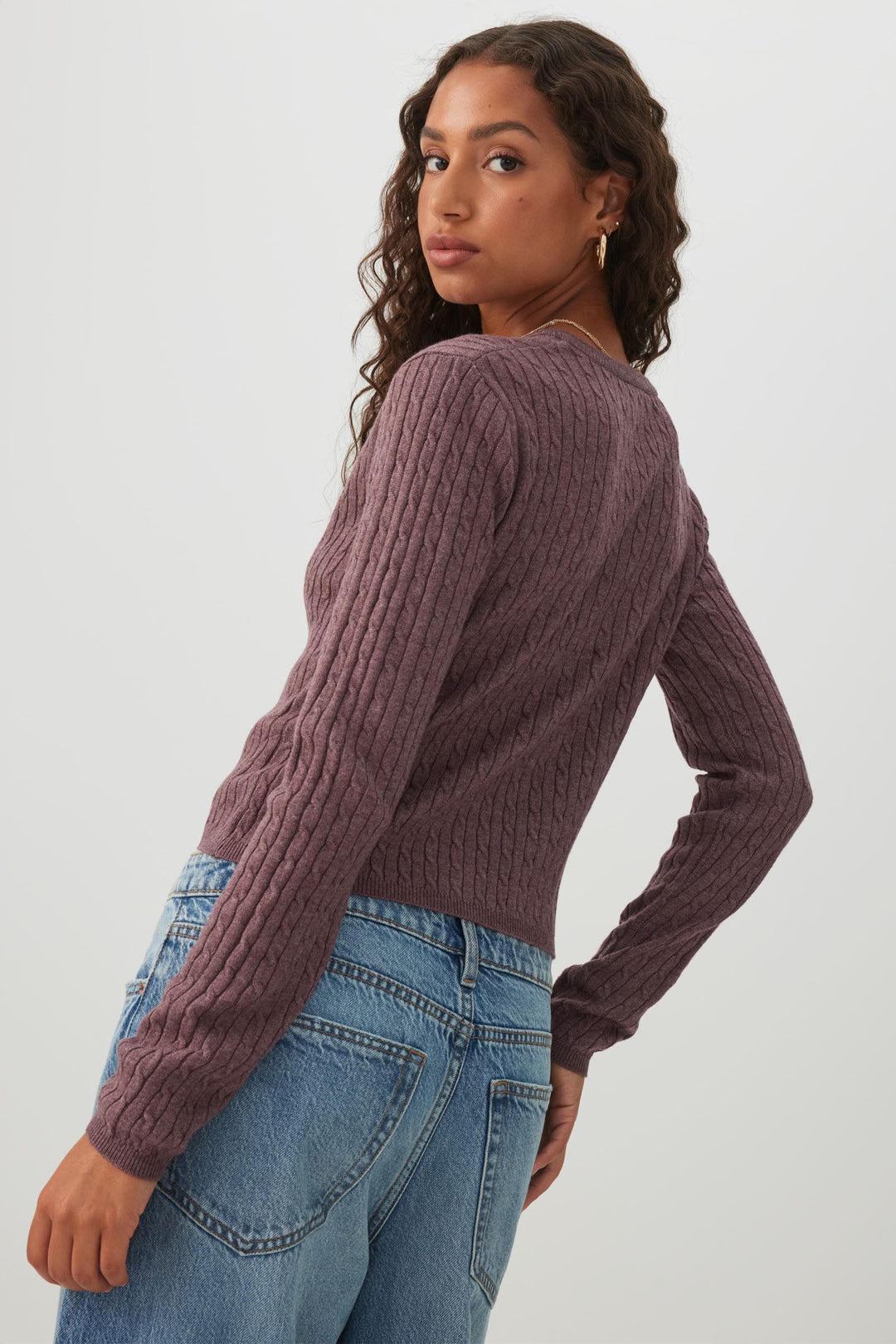 Cropped Fine Cable Knit Cardigan