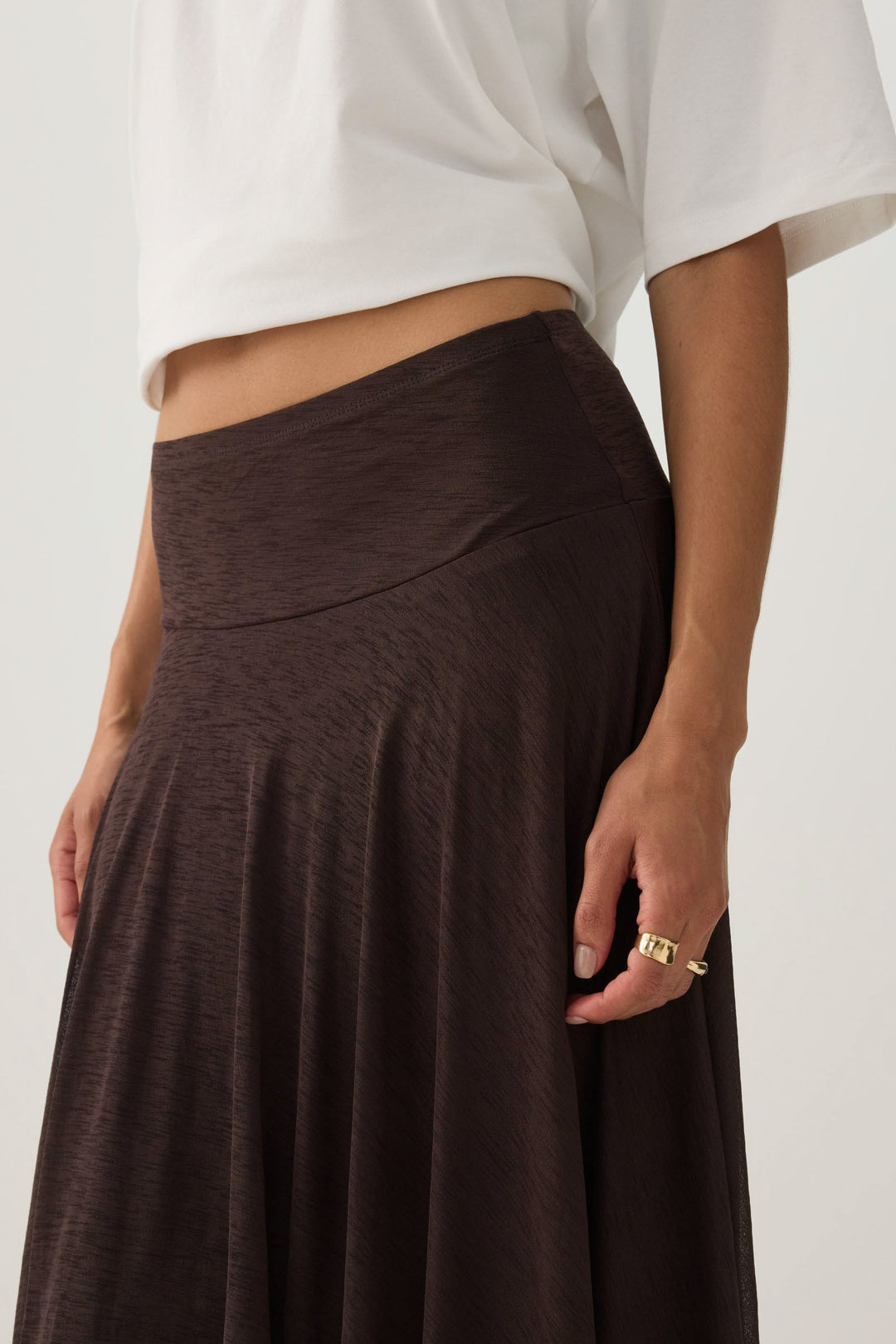 Lace Trim Sharkbite Midi Skirt