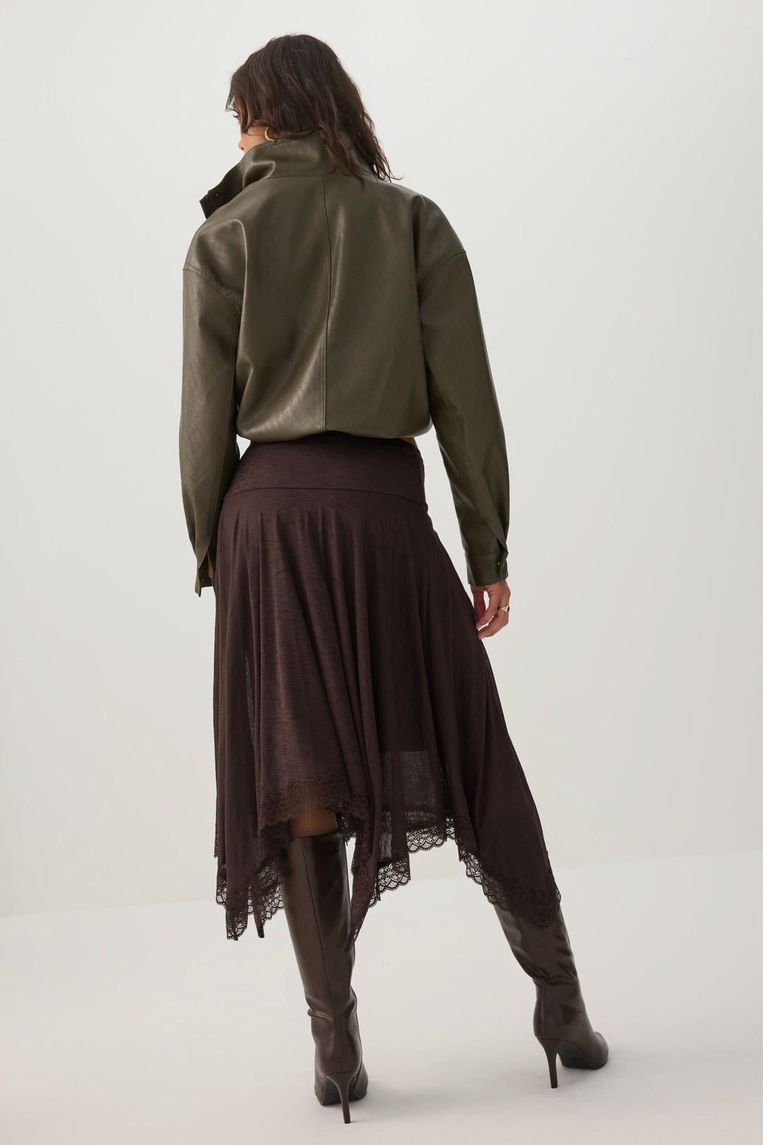 Lace Trim Sharkbite Midi Skirt