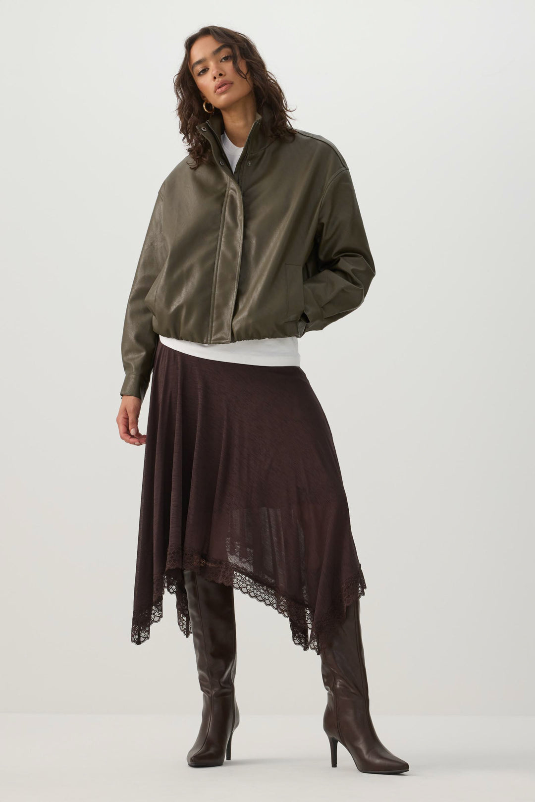 Lace Trim Sharkbite Midi Skirt