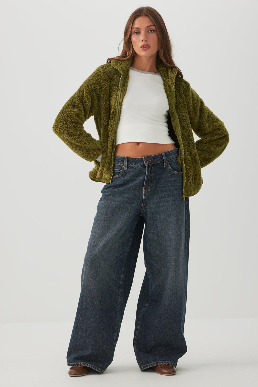 Veste à glissière en sherpa duveteux