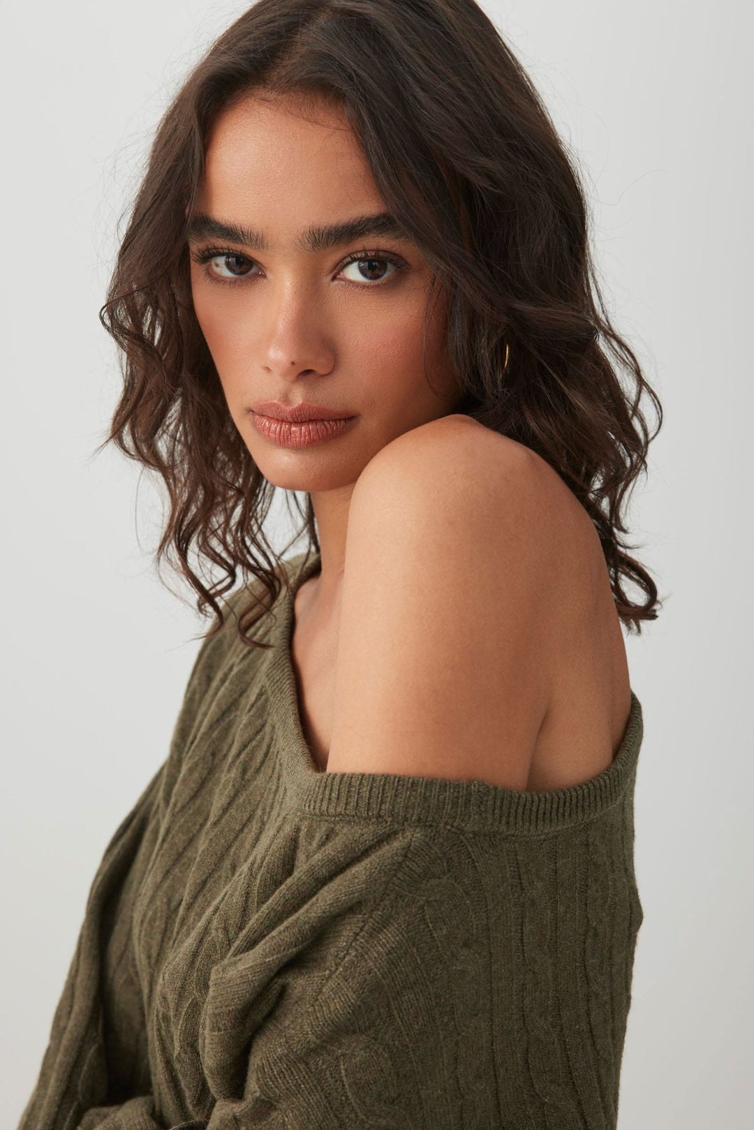 Cable Knit Off Shoulder Sweater
