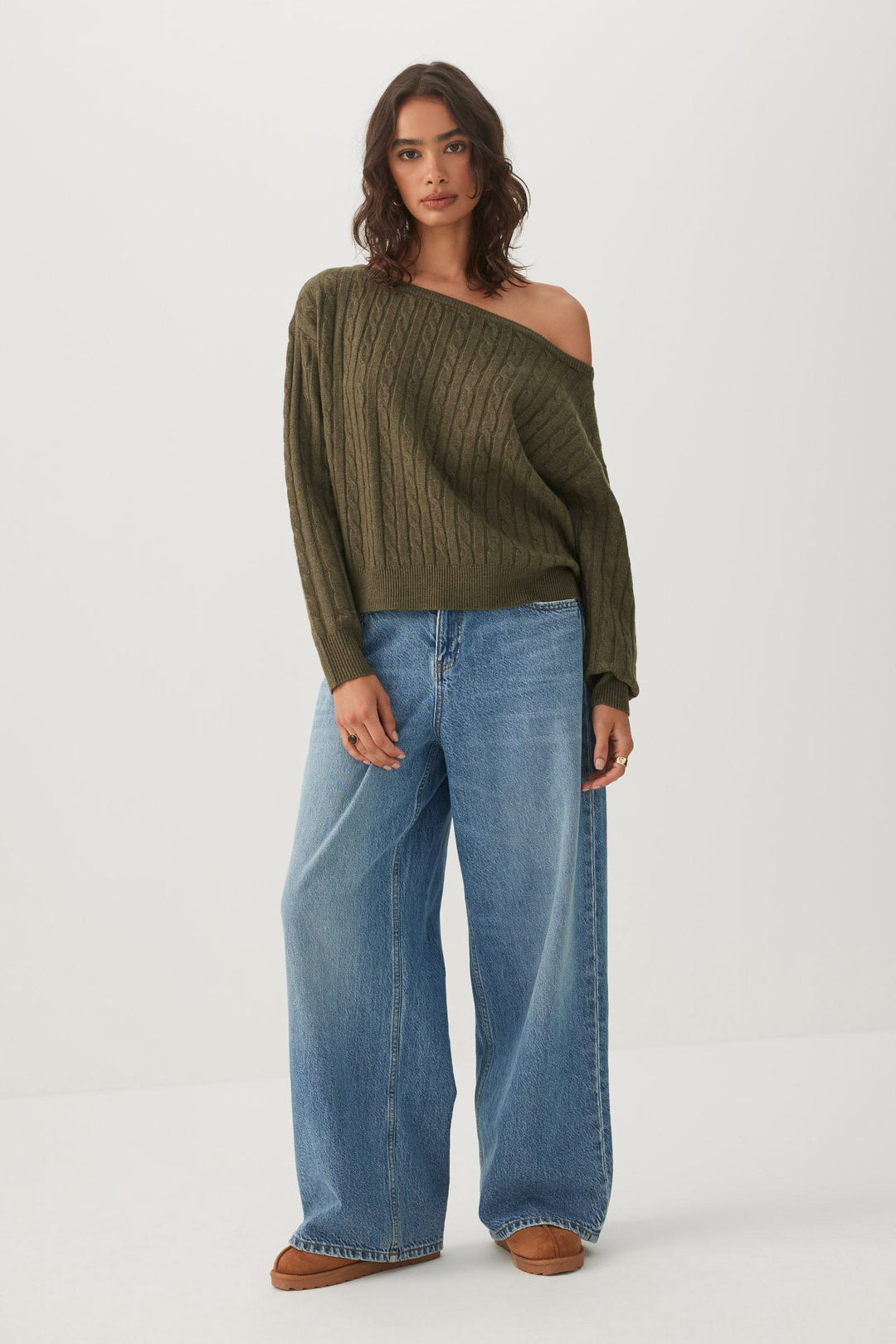 Cable Knit Off Shoulder Sweater