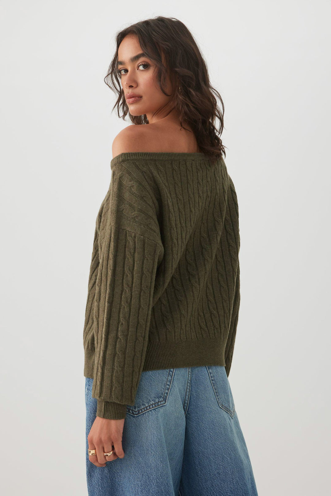 Cable Knit Off Shoulder Sweater