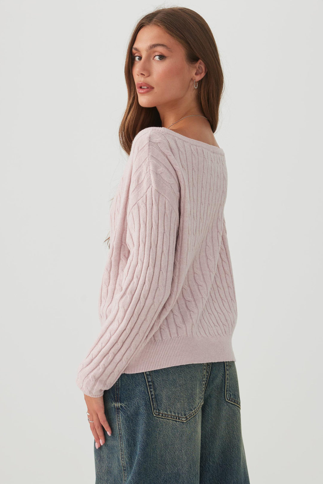 Cable Knit Off Shoulder Sweater